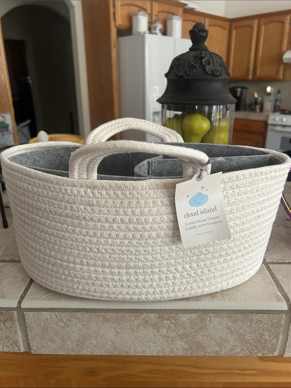 cloud island Cream Coiled Rope Storage Caddy with Gray Dividers